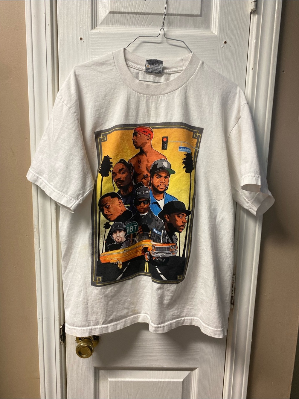 White Graphic Short-Sleeve Tee Featuring Hip-Hop Collage